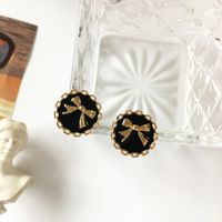 S925 Silver Needle French Retro Button Bow Earrings main image 5