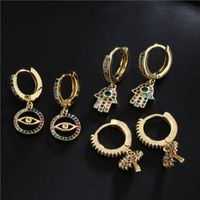 Fashion Simple Style Copper Micro-inlaid Color Zirconium Palm Earrings main image 3