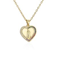 Retro Heart Virgin Mary Pendant White Zirconium Necklace main image 6