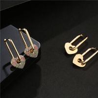 Cross-border New 18k Gold Copper Micro-inlaid Earrings European And American Famous Dripping Oil Heart Earrings  Hot Sale At main image 5