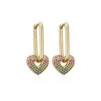 Cross-border New 18k Gold Copper Micro-inlaid Earrings European And American Famous Dripping Oil Heart Earrings  Hot Sale At main image 6