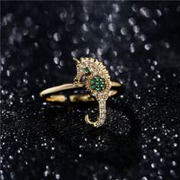 Fashion Copper Micro-inlaid Zircon Hippocampus Ring main image 4