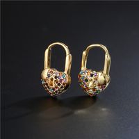 Simple Fashion Heart-shaped Lock Micro-inlaid Zircon Earrings main image 4