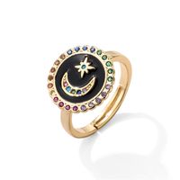 Fashion Oil Drop Moon Star Micro-inlaid Color Zirconium Opening Ring main image 6