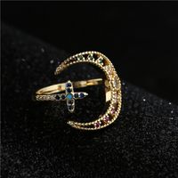 Fashion Micro-inlaid Zircon Hollow Moon Open Ring main image 2