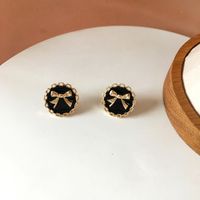 S925 Silver Needle French Retro Button Bow Earrings sku image 2