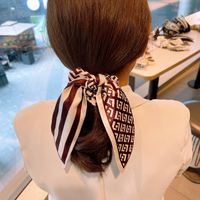 Fashion New Letter Printing Double-sided Striped Bow Ribbon Hair Scrunchies sku image 2