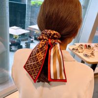 Fashion New Letter Printing Double-sided Striped Bow Ribbon Hair Scrunchies sku image 3