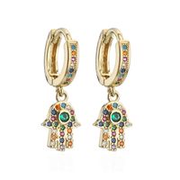 Fashion Simple Style Copper Micro-inlaid Color Zirconium Palm Earrings sku image 1