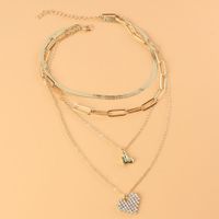 Mode Mehrschichtige Legierung Diamant Herzförmige Halskette main image 5