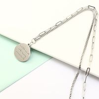 Fashion Coin Disc Letter Stainless Steel Asymmetric Necklace Wholesale main image 4