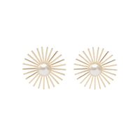 Fashion Inlaid Pearl Round Flower Hollow Metal Earrings Wholesale main image 6