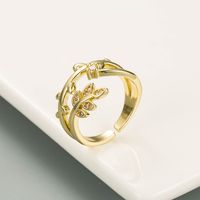 Korean Flowers Leaves Pure Copper Micro Inlaid Color Zircon Couple Ring main image 4