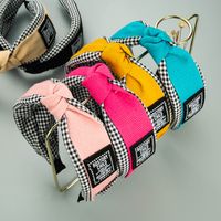 Korean Plaid Wide Bowknot Contrast Color Headband main image 1