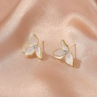 Korean Rhinestone Three-petal Flower Alloy Earrings Wholesale main image 4