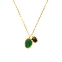 Fashion Green Agate Black Agate Irregular Titanium Steel Necklace Set main image 6
