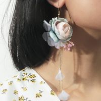 Boucles D&#39;oreilles À Fleurs En Tissu Coréen Simples À Pampilles Longues main image 1