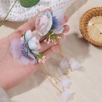 Korean Simple Long Tassel Fabric Flower Earrings main image 5