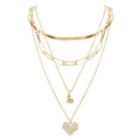 Fashion Multilayer Alloy Diamond Heart-shaped Necklace sku image 1