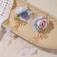 Korean Simple Long Tassel Fabric Flower Earrings sku image 1