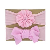 Cross-border Children's Ornaments Wholesale Baby Nylon Solid Color Flower Headband Baby Bow Hair Band Two-piece Set sku image 6