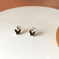 Fashion Small Green Diamond Butterfly Alloy Earrings Wholesale sku image 1