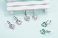 Korean Hollow Green Zircon Peach Heart-shaped Earrings Wholesale main image 3