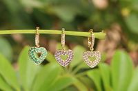 Korean Hollow Green Zircon Peach Heart-shaped Earrings Wholesale main image 4