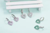Korean Hollow Green Zircon Peach Heart-shaped Earrings Wholesale main image 6