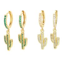 Simple Inlaid Green Zircon Cactus Long Earrings main image 1