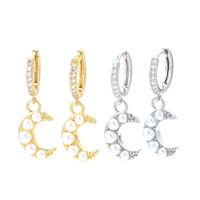 Korean Moon Pearl Crescent Micro-inlaid Zircon Earrings Wholesale main image 5