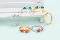 Fashion Micro-studded Drop-shaped Colorful Zircon Open Ring main image 4