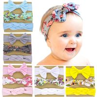 Conjunto De Diadema De Orejas De Conejo Con Estampado Bowknot Para Niños main image 2