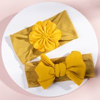 Cross-border Children's Ornaments Wholesale Baby Nylon Solid Color Flower Headband Baby Bow Hair Band Two-piece Set main image 5