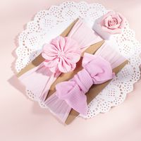 Cross-border Children's Ornaments Wholesale Baby Nylon Solid Color Flower Headband Baby Bow Hair Band Two-piece Set main image 4