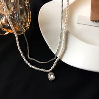 Fashion Geometric Pearl Rhinestone Double-layer Copper Necklace Wholesale main image 6