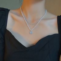 Fashion Geometric Pearl Rhinestone Double-layer Copper Necklace Wholesale main image 5