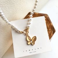 Fashion Butterfly Pearl Ot Buckle Alloy Necklace Wholesale main image 2