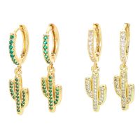 Simple Inlaid Green Zircon Cactus Long Earrings sku image 1