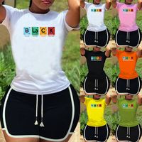Black Letter Chemical Table Printing T-shir Shorts Suit main image 1