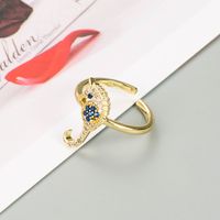 Fashion Copper Micro-inlaid Zircon Seahorse Star Shape Ring main image 4