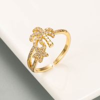 Fashion Copper Gold-plated Micro-inlaid Zircon Palm Tree Starfish Shape Ring main image 4