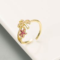 Fashion Copper Gold-plated Micro-inlaid Zircon Palm Tree Starfish Shape Ring main image 5