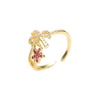 Fashion Copper Gold-plated Micro-inlaid Zircon Palm Tree Starfish Shape Ring main image 6