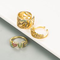 Fashion Letter Love Crown Pure Copper Micro-inlaid Color Zircon Ring main image 3