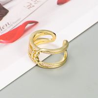 Fashion Moon Palm Hipster Copper Micro-inlaid Zircon Ring main image 4