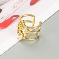Fashion Moon Palm Hipster Copper Micro-inlaid Zircon Ring main image 5