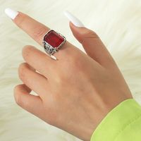Retro Carved Alloy Red Gem Ring Wholesale main image 1