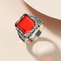 Retro Carved Alloy Red Gem Ring Wholesale main image 3