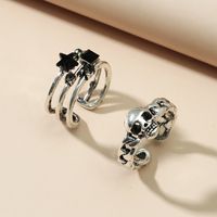 Retro Distressed Diamond Skull 2 Piece Set Open Ring main image 4